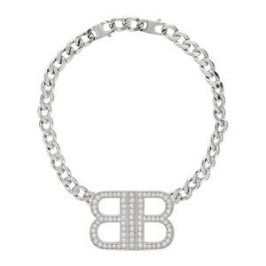 AUTHENTIC BALENCIAGA BB 2.0 NECKLACE IN SILVER CRYSTAL CHOKER UNISEX MSRP $2150